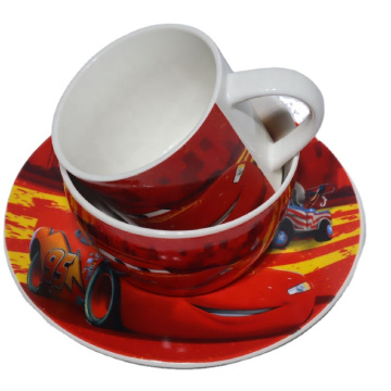 Wholesale Round Shape Sublimation Dinner Set For Children Kids Set ZSC01 With The World Of Cars Toon Printing